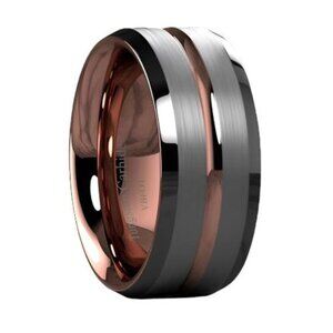 Men's Wedding Band Rings | Silver Brushed Rose Gold Men's Wedding Rings